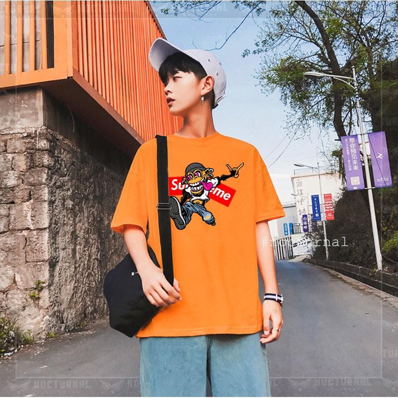 Áo thun tay lỡ unisex Monkey Super Màu Đen Cam