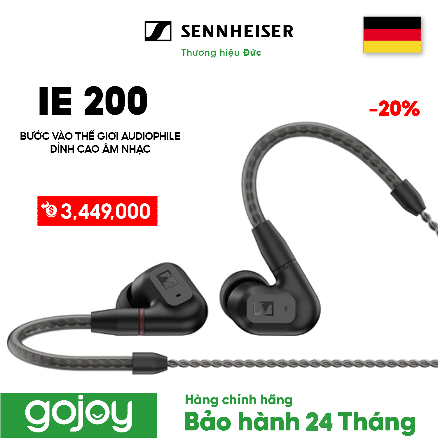 Tai nghe SENNHEISER IE 200 - HÀNG CHÍNH HÃNG, BẢO HÀNH 12 THÁNG