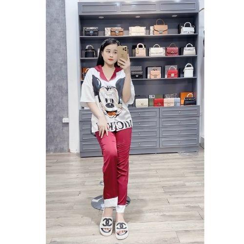 Đồ Bộ Pijama Lụa Tay Ngắn-Quần Dài Chất Liệu Satin thiết kế sang chảnh