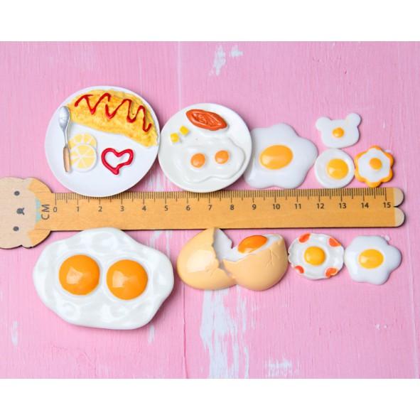 Charm hình trứng chiên, vỏ trứng trang trí nhà búp bê, tiểu cảnh, móc khóa, DIY