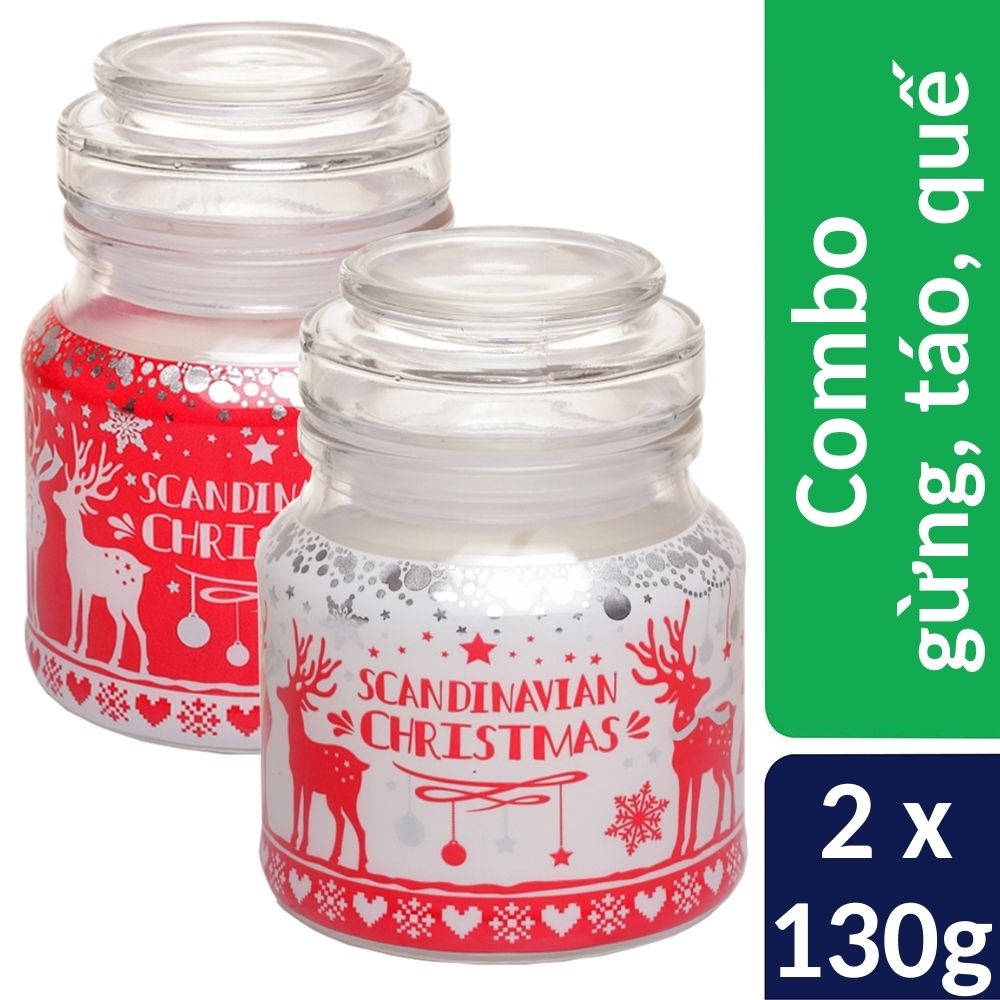 Combo 2 hũ nến thơm Bartek nhập khẩu Châu Âu Scandinavian Christmas 130g - gừng, táo, quế