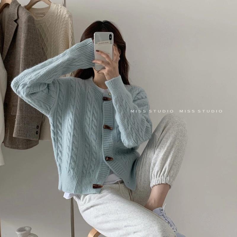 Hàng Sẵn_Áo khoác len nữ cardigan  mới hàn quốc áo khoác len thừng xoẵn khuy sừng phong cách Hàn