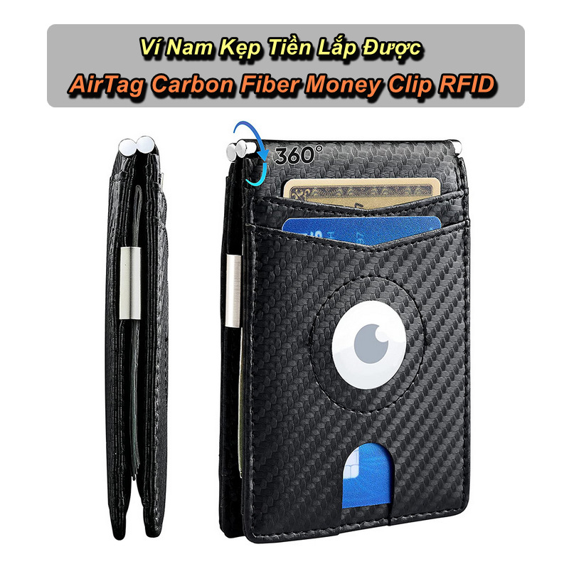 Ví Nam Kẹp Tiền Lắp Được AirrTag Carbon Fiber Money Clip RFID