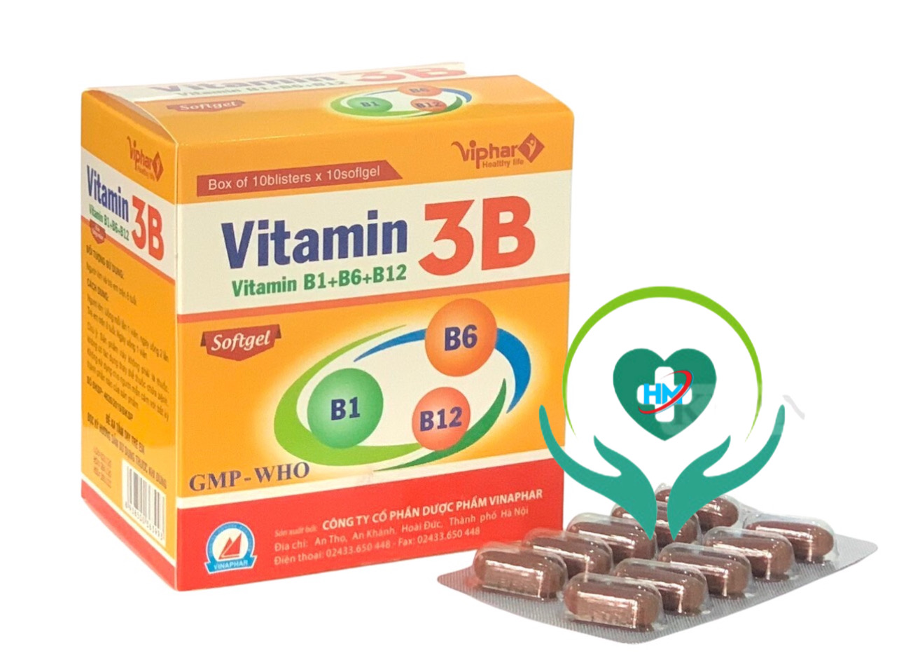 ￼Vitamin 3B B1-B6-B12 (hộp 100 viên Nang mềm ) Vinaphar - Dự phòng tình trạng thiếu hụt Vitamin nhóm B