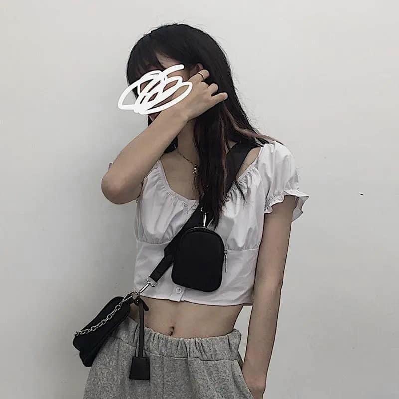 Túi đeo chéo thời trang dây xích kèm túi con đi làm vải canvas