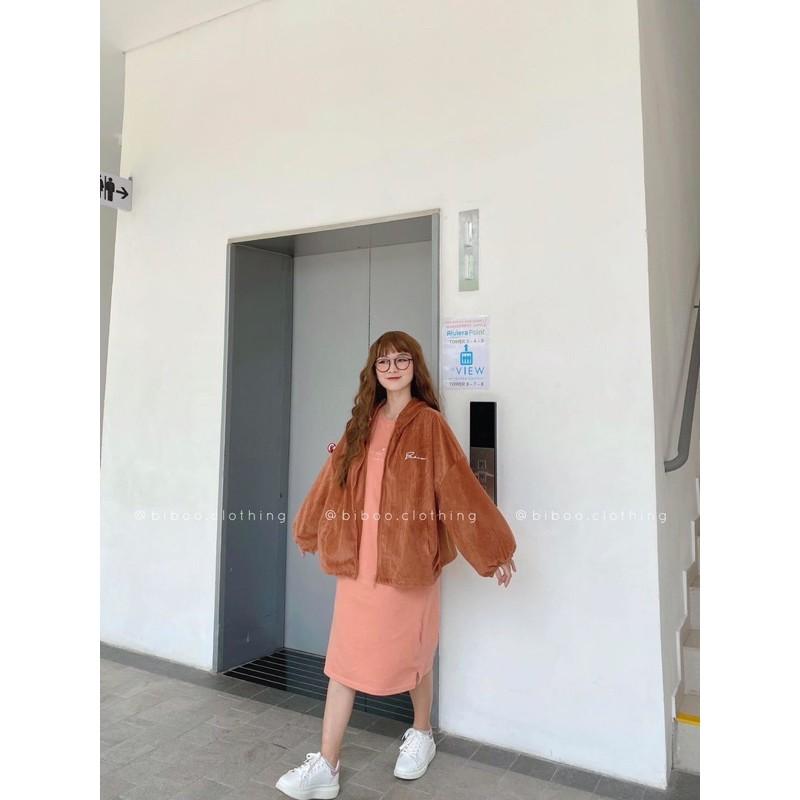Áo khoác kaki nhung chữ ký ulzzang nam nữ
