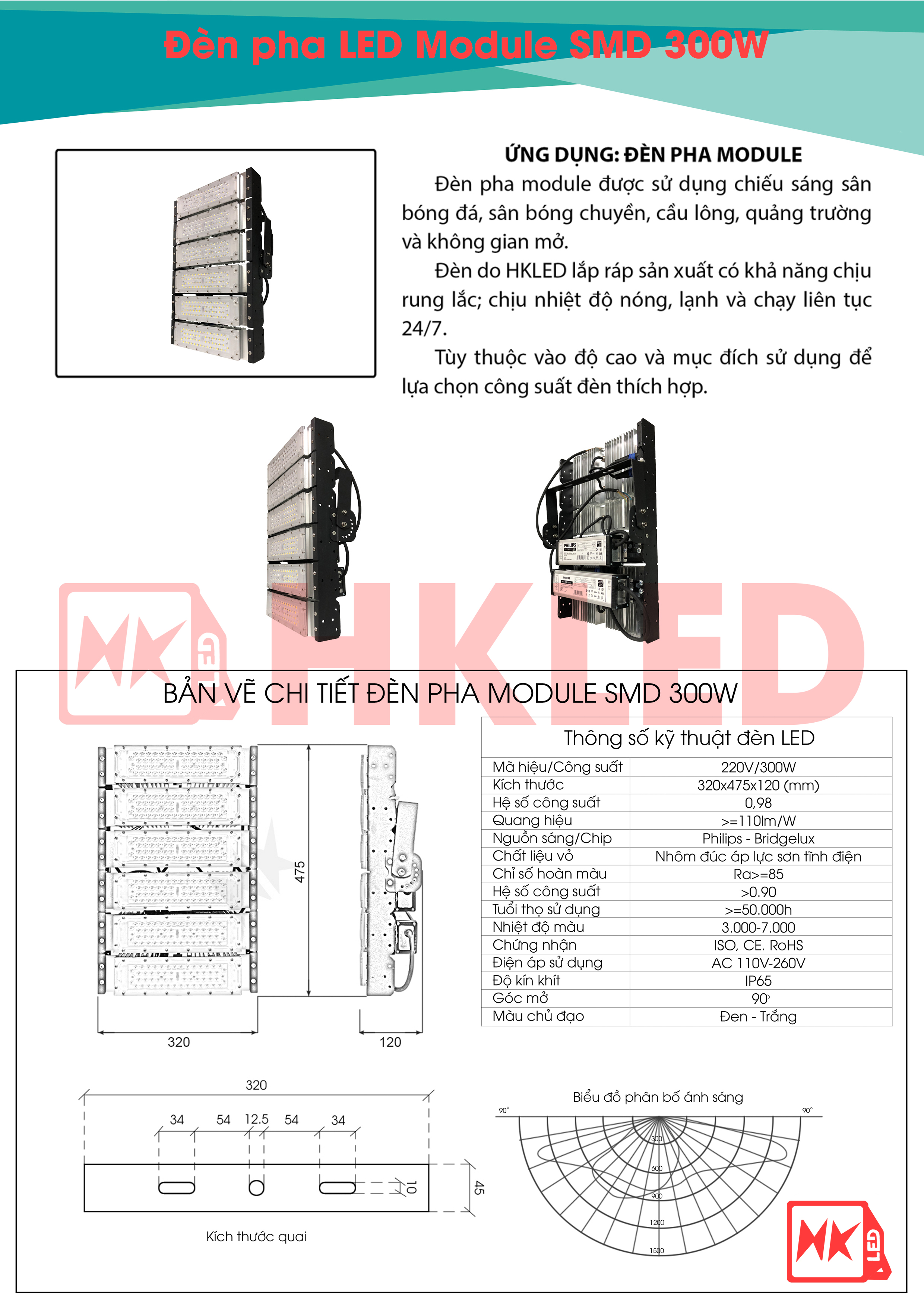 HKLED - Đèn pha LED Module OEM Philips 300W - DPMPL300