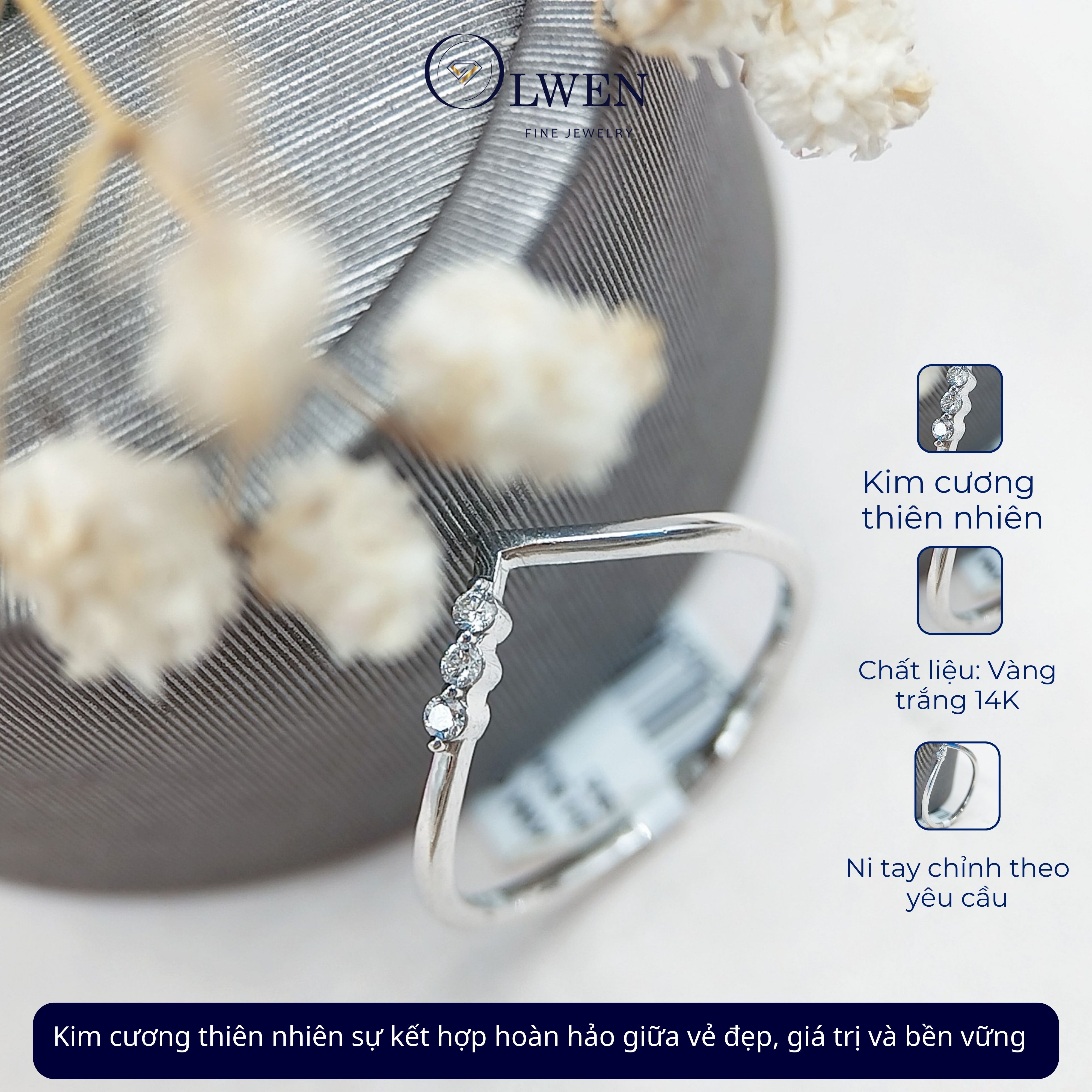 Nhẫn Kim Cương HK 14K HK Olwen HA-R000056