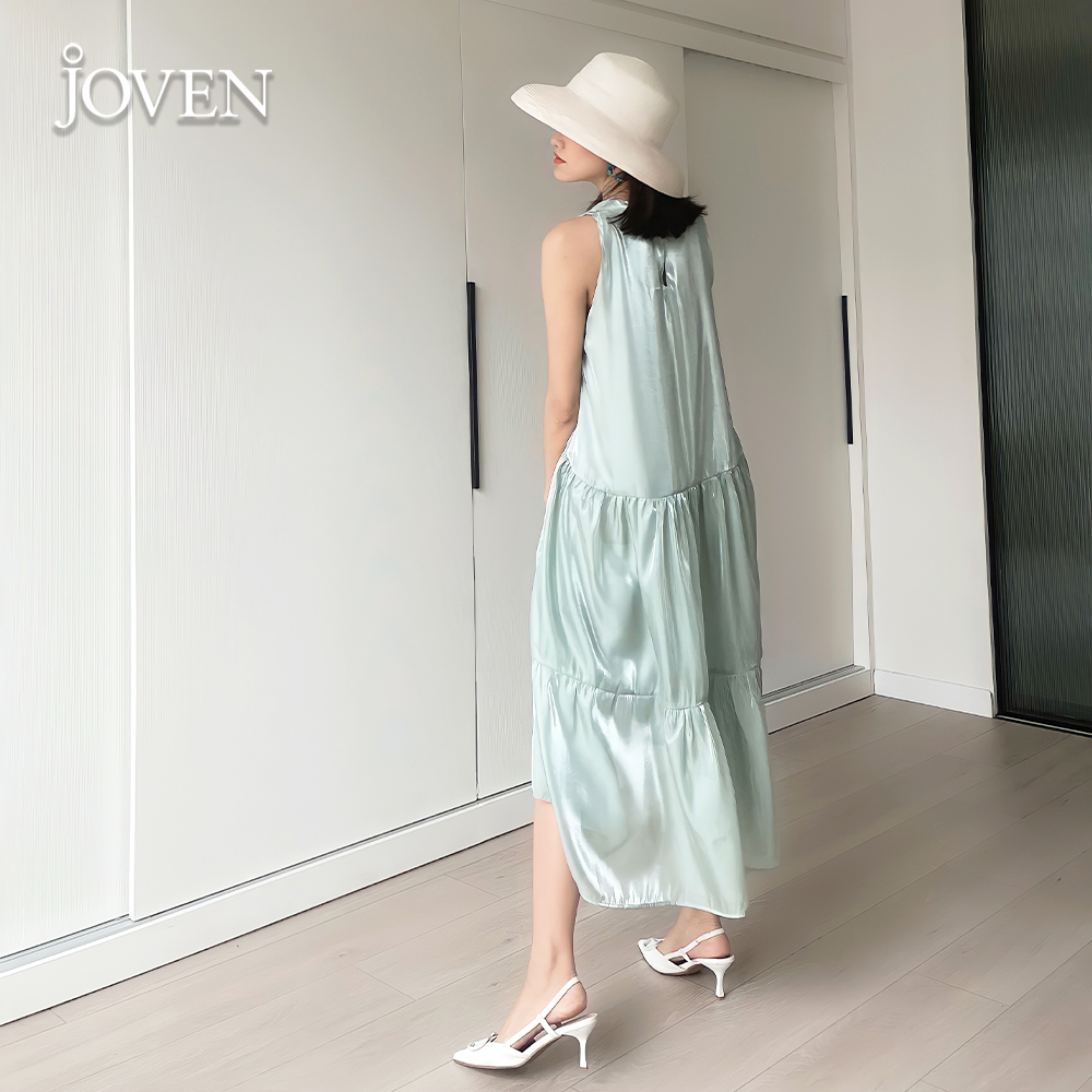 JOVEN - Đầm Maxi Organza mint 3 tầng sát nách - lụa cao cấp, form xuông rộng - SP0023