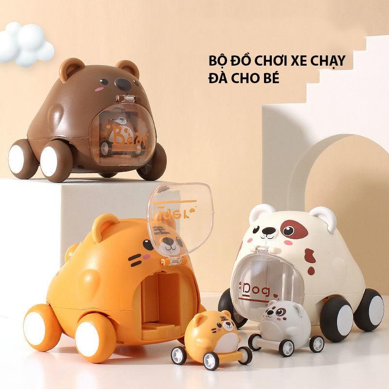 Set Đồ Chơi 2 Xe Chạy Đà Vui Nhộn Dễ Thương,Hổ,Gấu,Chó,Nhựa ABS An Toàn Cho Bé 1-5 Tuổi