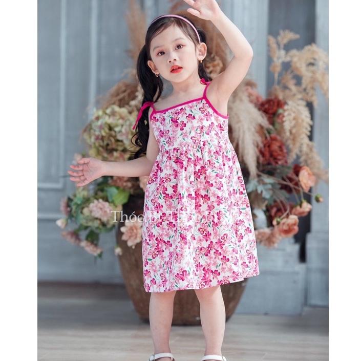 Đầm bé gái vải thô hoa 2 dây- 2 màu