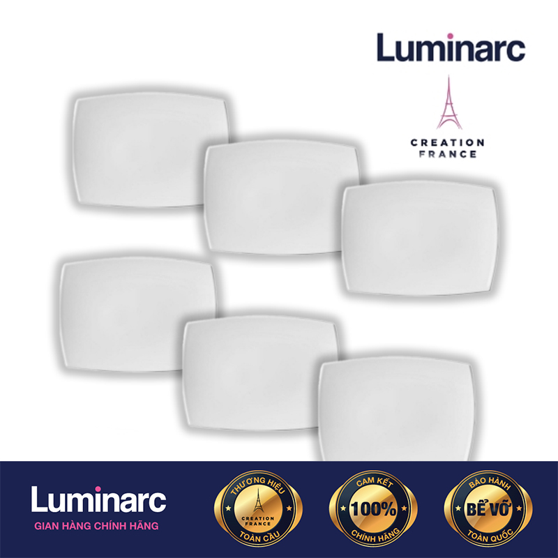 Bộ 6 Đĩa Thuỷ Tinh Luminarc Quadrato Trắng Chữ Nhật 35*25cm - LUQUD6413