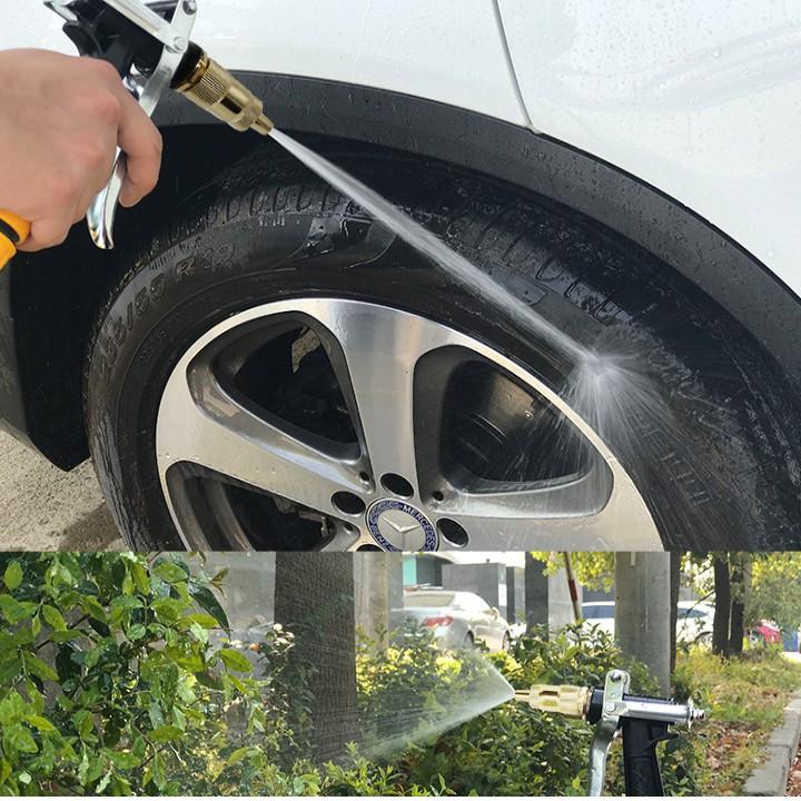Bộ dây vòi xịt nước rửa xe, tưới cây . tăng áp 3 lần, loại 7m, 10m 206236 đầu đồng, đai, + tặng đai