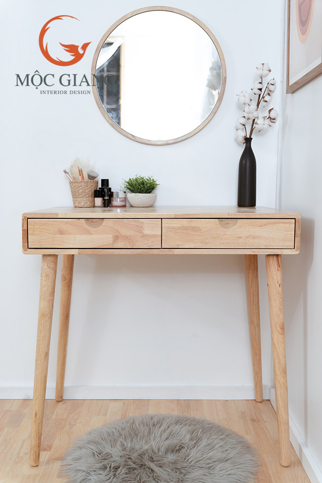 Bàn Làm Việc Cao Cấp Bo Cong Mềm Mại 4 Cạnh, Tay Nắm Hộc Kéo Âm Chất Liệu Gỗ Cao Su Tự Nhiên