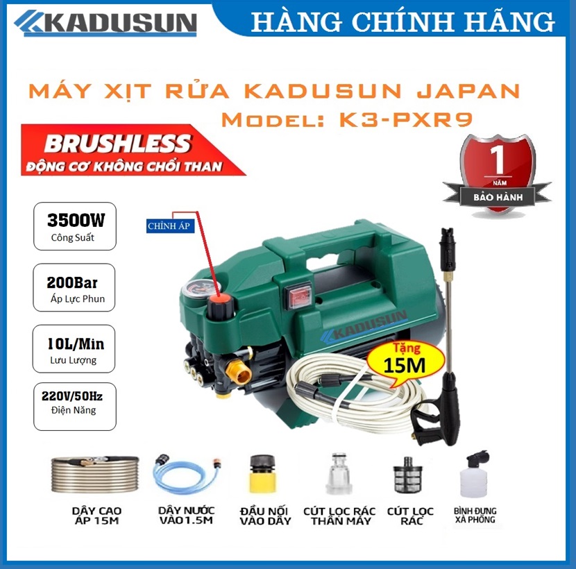 Máy rửa xe máy phun xịt rửa áp lực cao mô tơ cảm ứng từ lõi đồng điều chỉnh áp lực nước tự hút nước thông minh Hàng chính hãng Kadusun [K3-PXR9 K5-PXR9