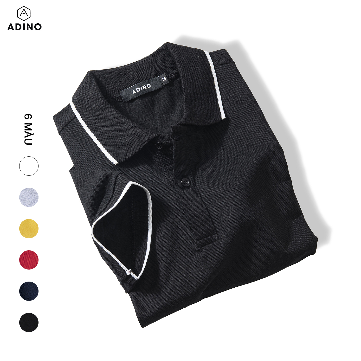 Hình ảnh Áo polo nữ ADINO màu đen phối viền xẻ lai vải cotton co giãn dáng slimfit trẻ trung APN02