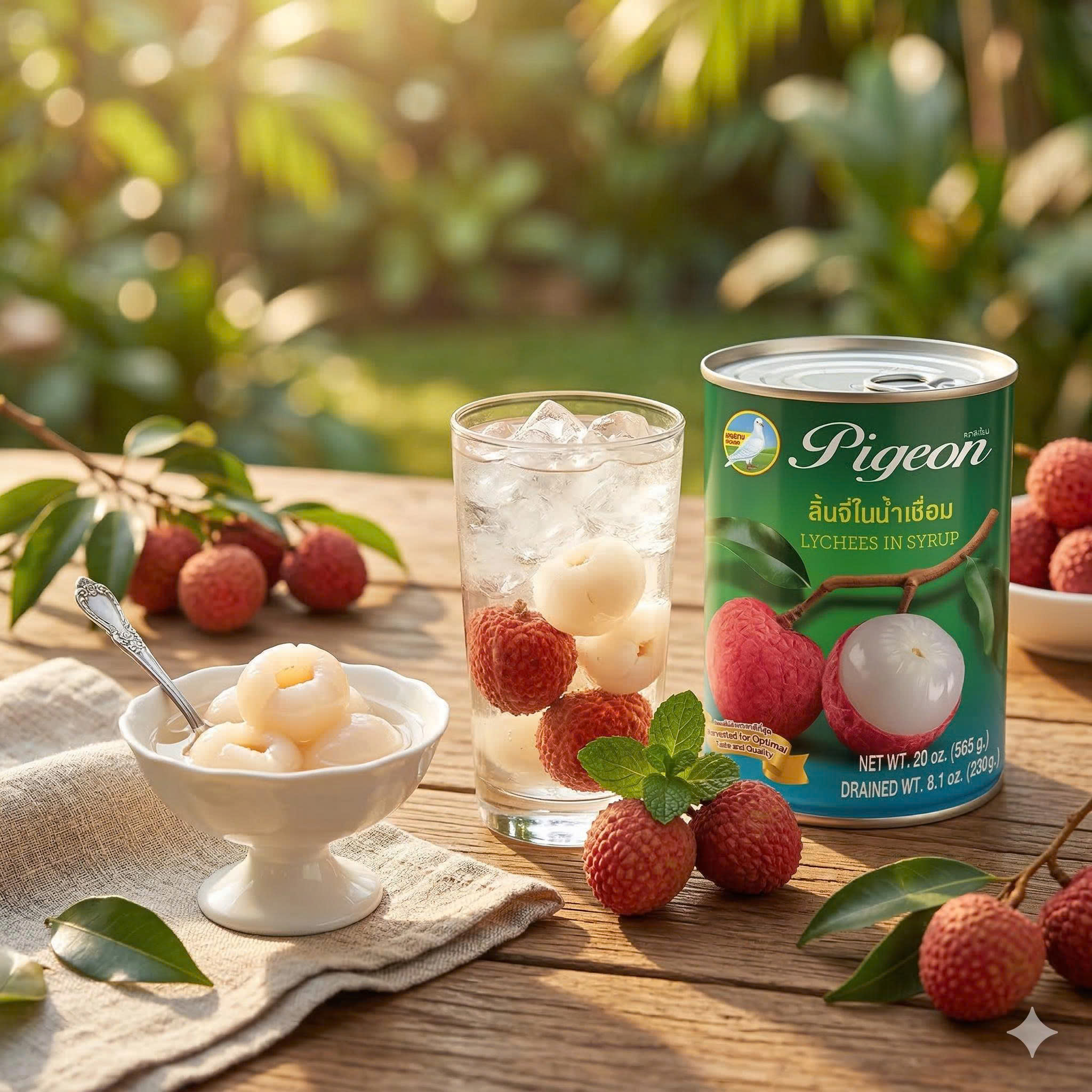 Trái Vải Ngâm Nước Đường Pigeon 565 g - Nhập Khẩu Thái Lan | Pigeon Brand Canned Lychees In Syrup 565 g