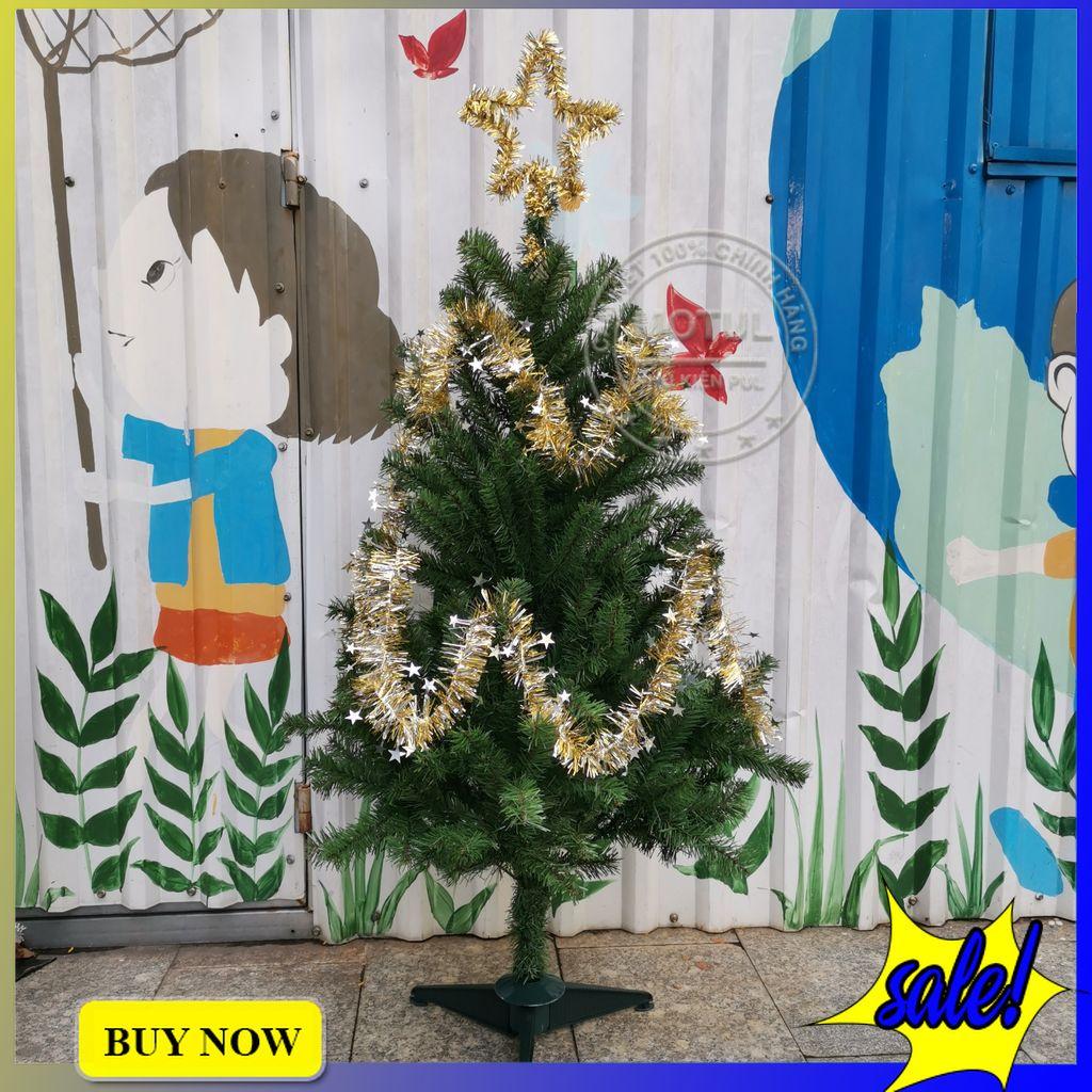 Cây thông noel 1M2 XANH TRƠN kèm ngôi sao và dây kim tuyến trang trí decor giáng sinh