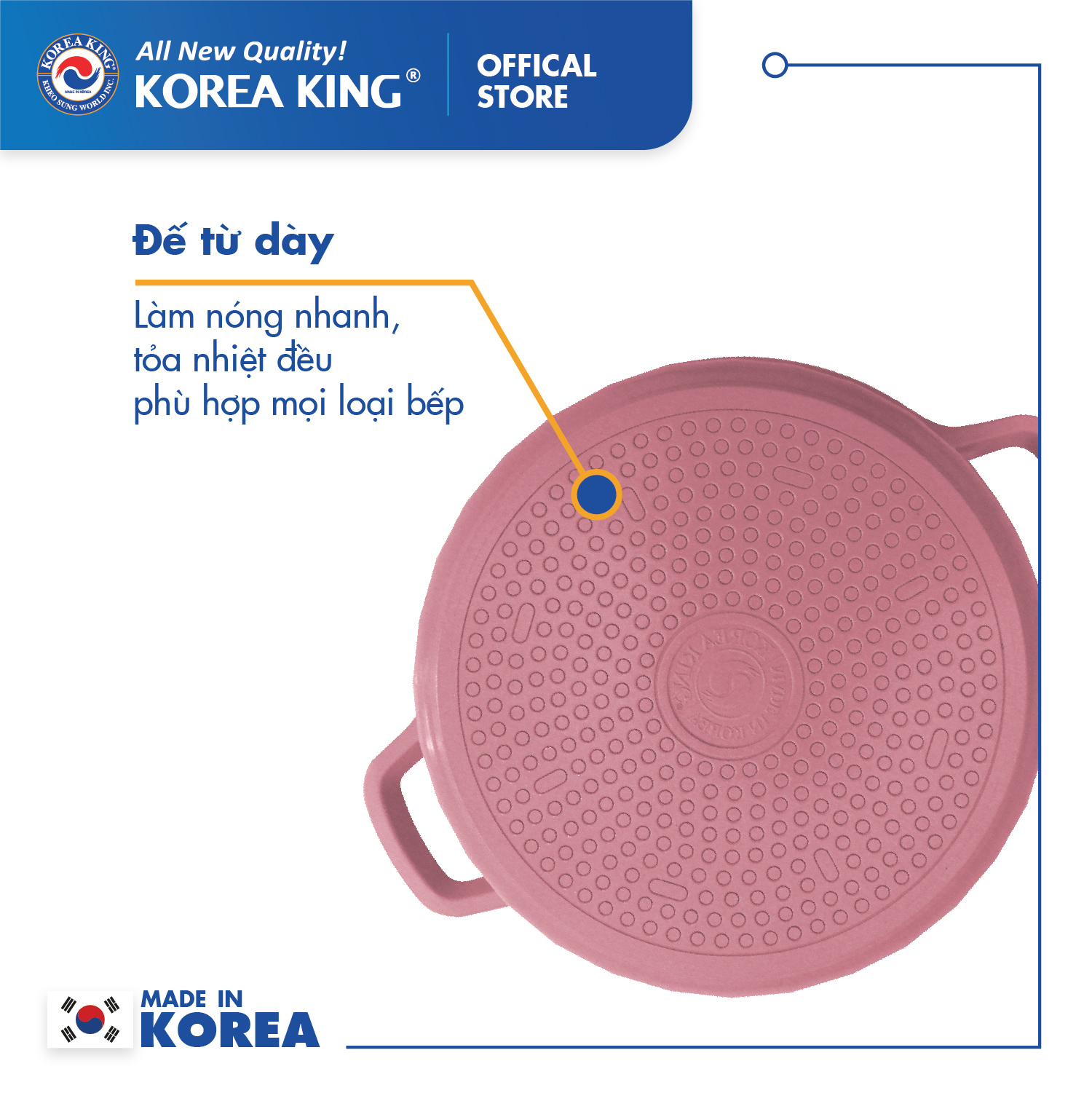 KS-GL4TCI Bộ nồi Korea King ( màu hồng, bộ gồm 3 nồi đường kính 20, 22, 24cm + 1 quánh 18cm, nắp kính) Hàng chính hãng