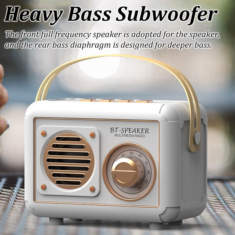 Nâng cấp Retro Bluetooth5.1Speaker Hộp âm thanh di động Đài FM cổ điển Máy nghe nhạc toàn dải 5W Hỗ trợ thẻ TF Phát USB Màu sắc: Đen