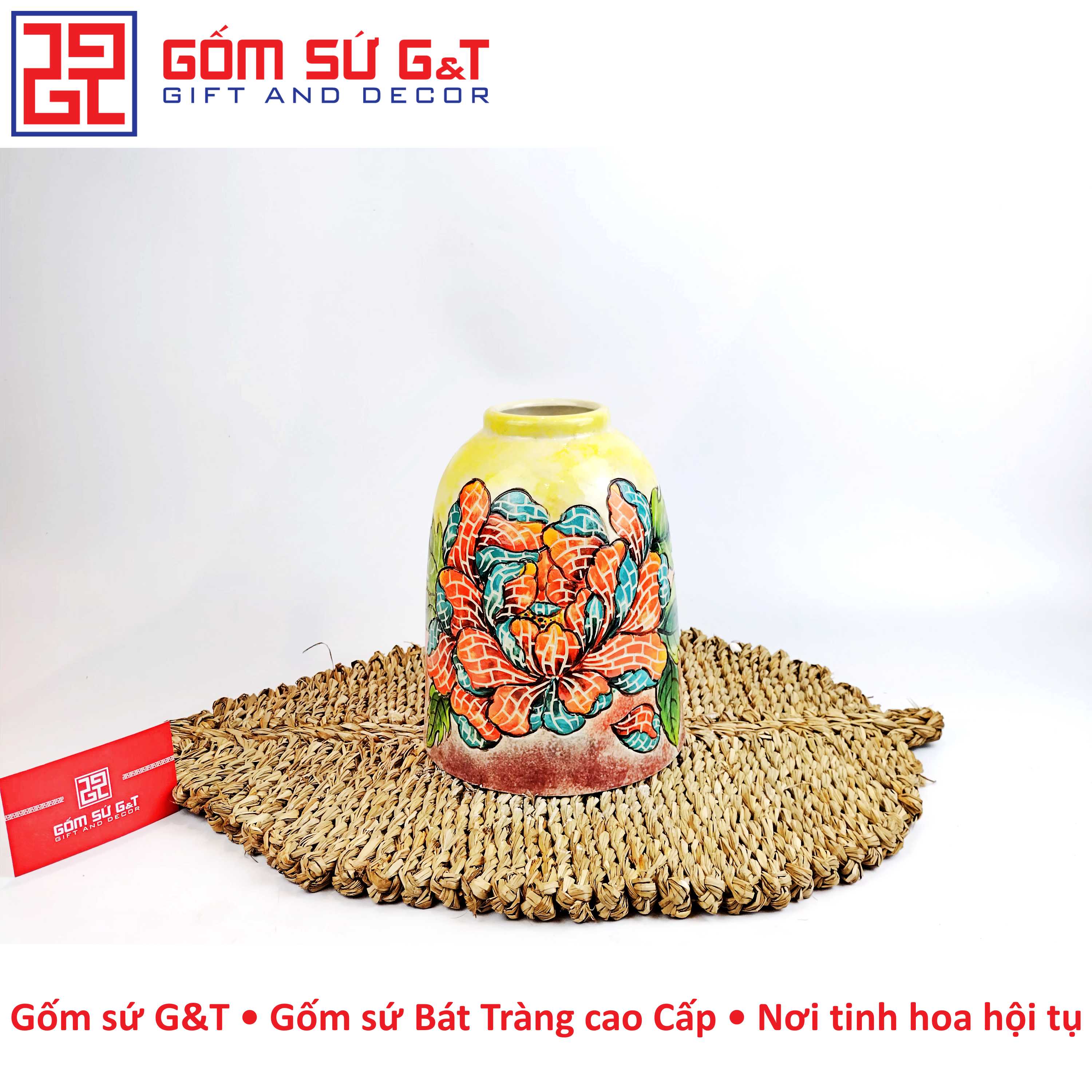 Lọ hoa chuông hoa sen đỏ Gốm Sứ G&amp;T