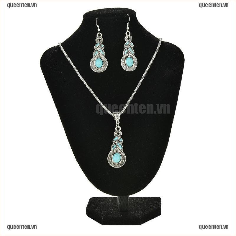 Hot Vintage Elegant Retro Turquoise Dangel Hook Earrings & Necklace Jewelry Sets QUVN