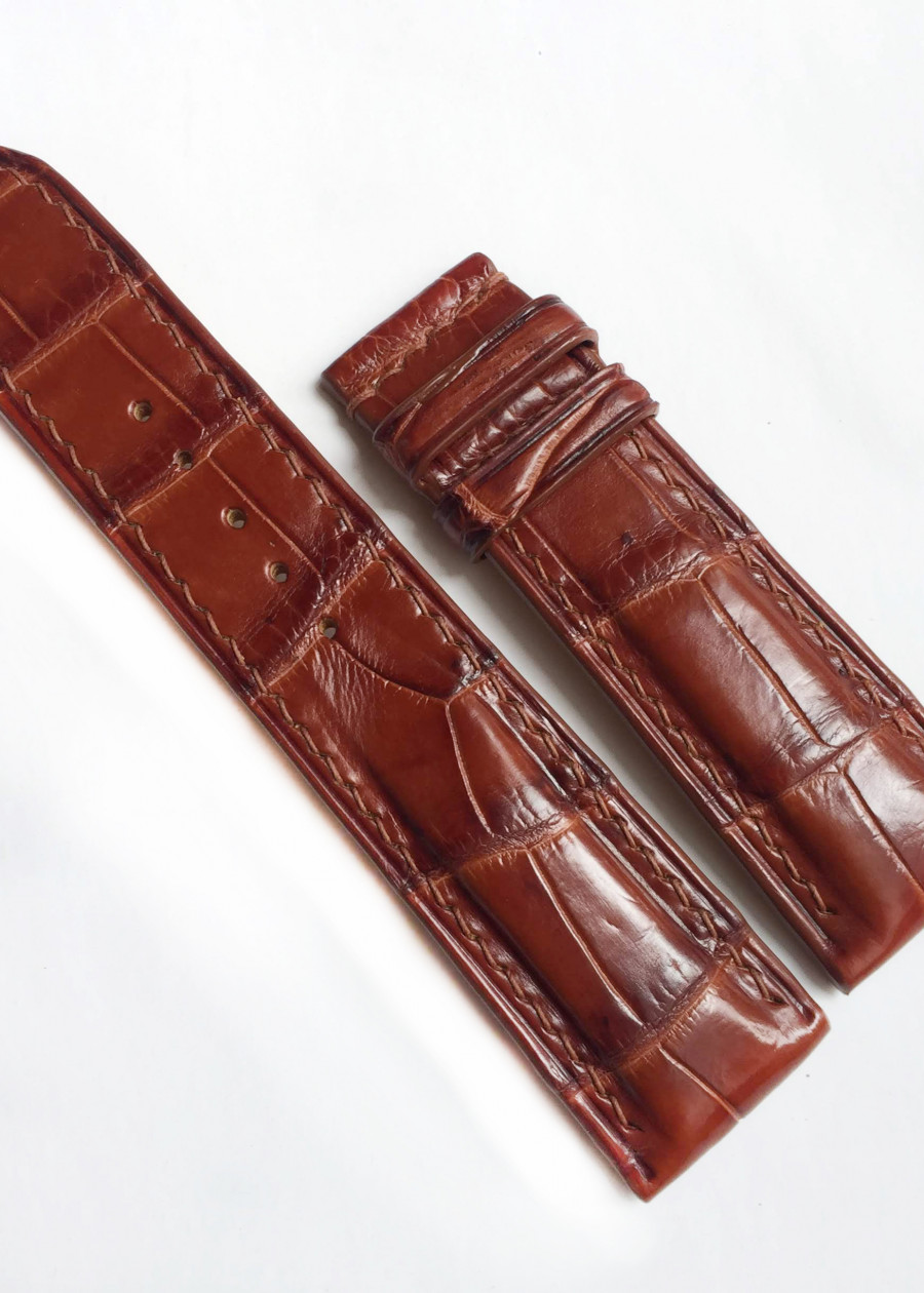 Dây da đồng hồ cá sấu Handmade  nâu cánh gián