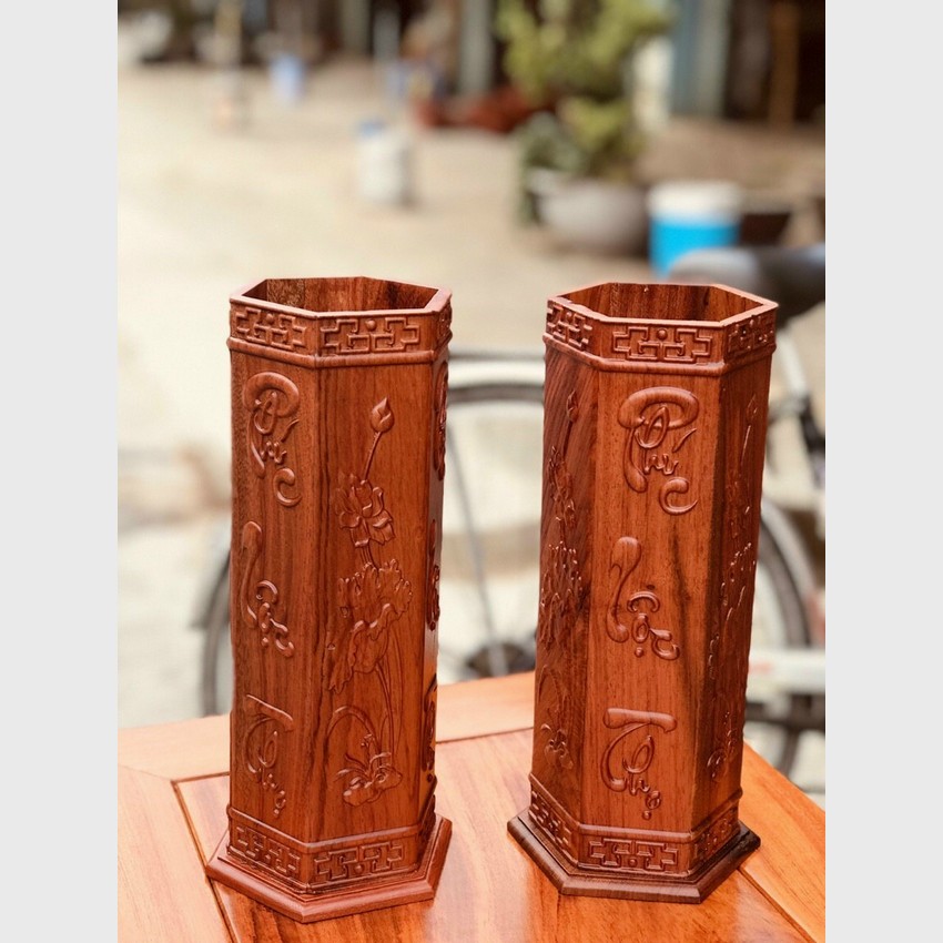 Ống đựng nhang, ống cắm hương, cắm nhang, ống hương hình lục giác cát tường chạm hoa sen thanh tịnh và chữ Phúc Lộc Thọ. Hàng loại 1, giá tại xưởng, không qua trung gian
