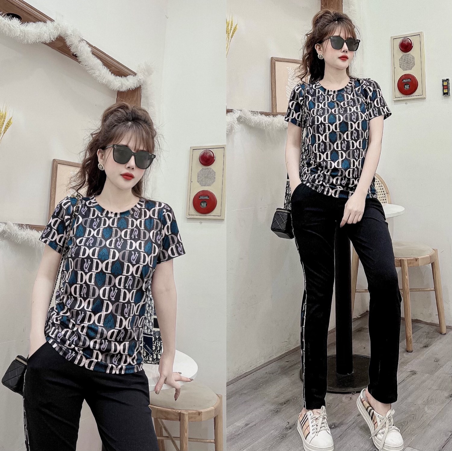 Đồ bộ thun cotton nữ họa tiết in 3D chữ D