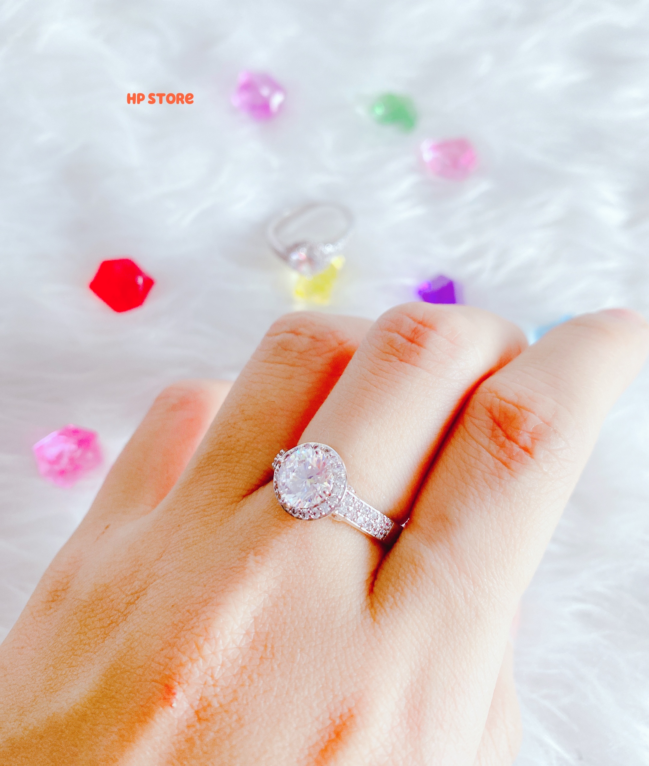 Nhẫn Nữ Đính Đá Hột To + Viền Hột Nhỏ Màu Bạc, Bền Màu, Hàng Đẹp Hàng Thiết Kế Sang, Mẫu Mới