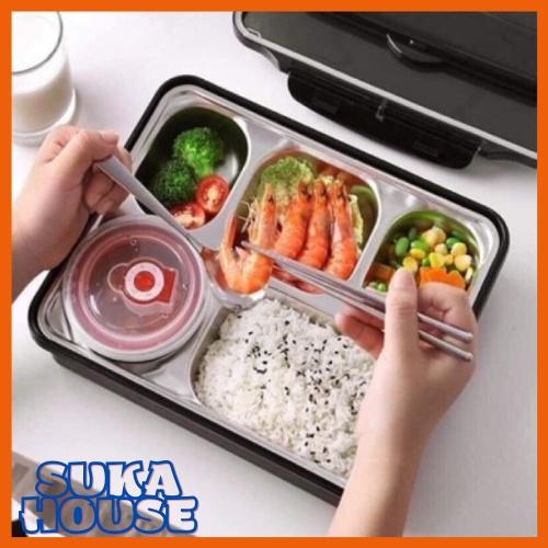 Hộp Cơm Văn Phòng Inox 5 Ngăn Bao Gồm Đũa Thìa Đầy Đủ Phụ Kiện HA15