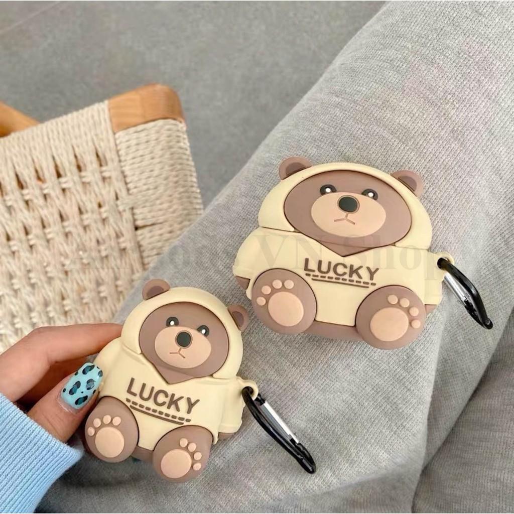 Bao Case Ốp dành cho Airpods 1/2, Airpods Pro gấu mang áo hiphop ngầu silicon 3d cao cấp