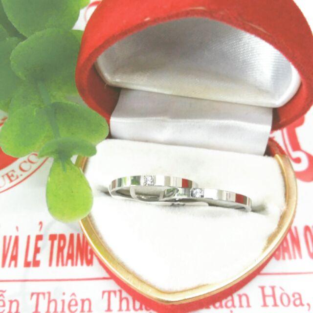 Nhẫn Cặp 1 Xoàn Trắng Titanium-Không Đen