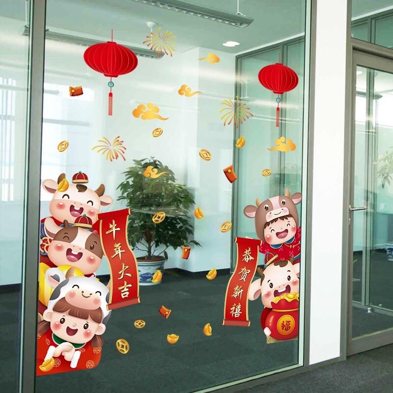 Decal trang trí Tết - Các bạn chào xuân Năm mới