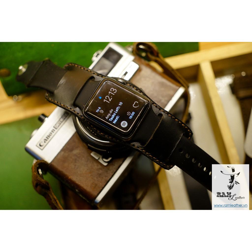 TẤM ĐỆM BUNDSTRAP RAM B2 DA BÒ ĐEN ĐỂ KẾT HỢP VỚI DÂY ZIN CỦA APPLE WATCH - RAM LEATHER