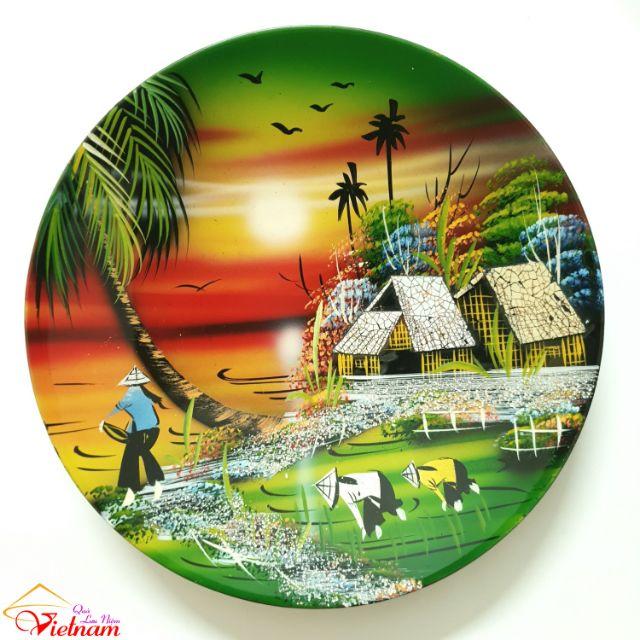 Đĩa Sơn Mài Lưu Niệm - Làng Quê Việt Nam