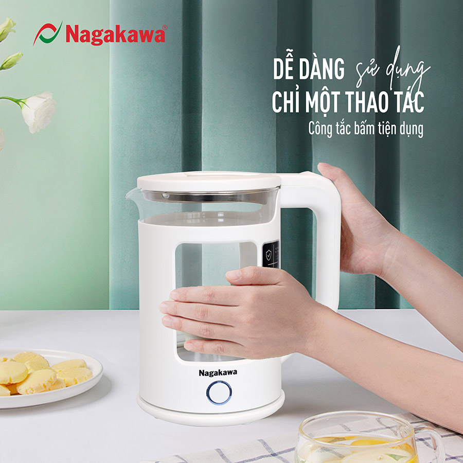 Ấm siêu tốc thủy tinh Nagakawa NAG0318 (1.7 Lít - 1355W) - Hàng chính hãng