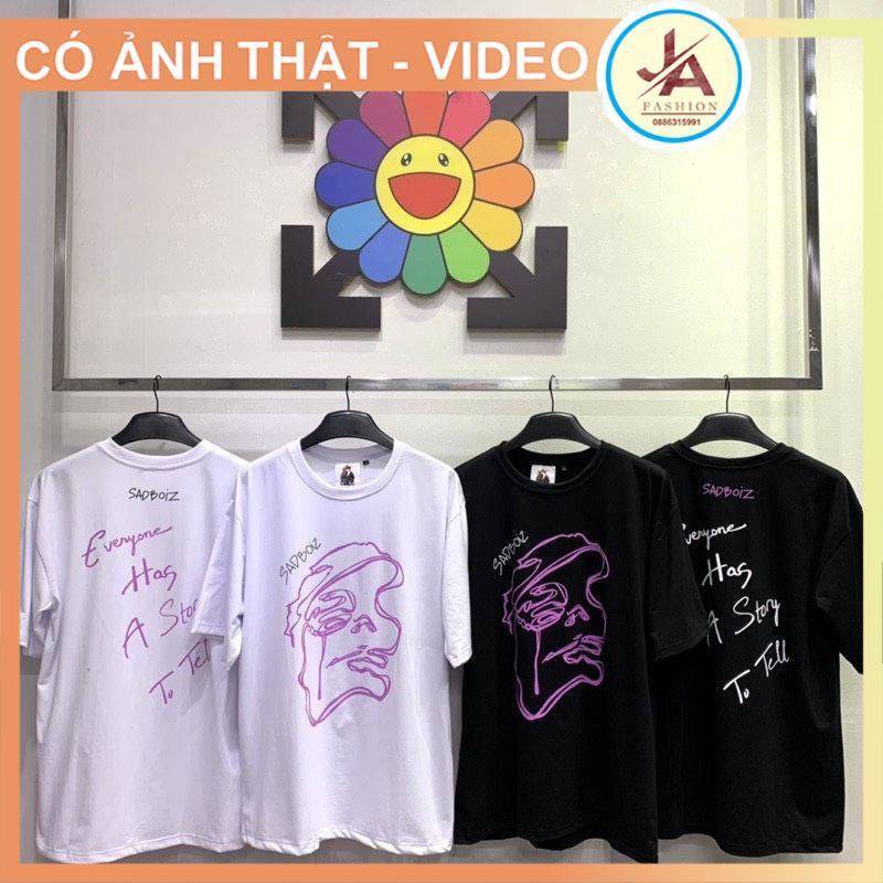 Áo thun nam nữ unisex form rộng SADBOIZ chất cotton co dãn , áo phông tay lỡ hotrend mặt tím phong cách hàn quốc