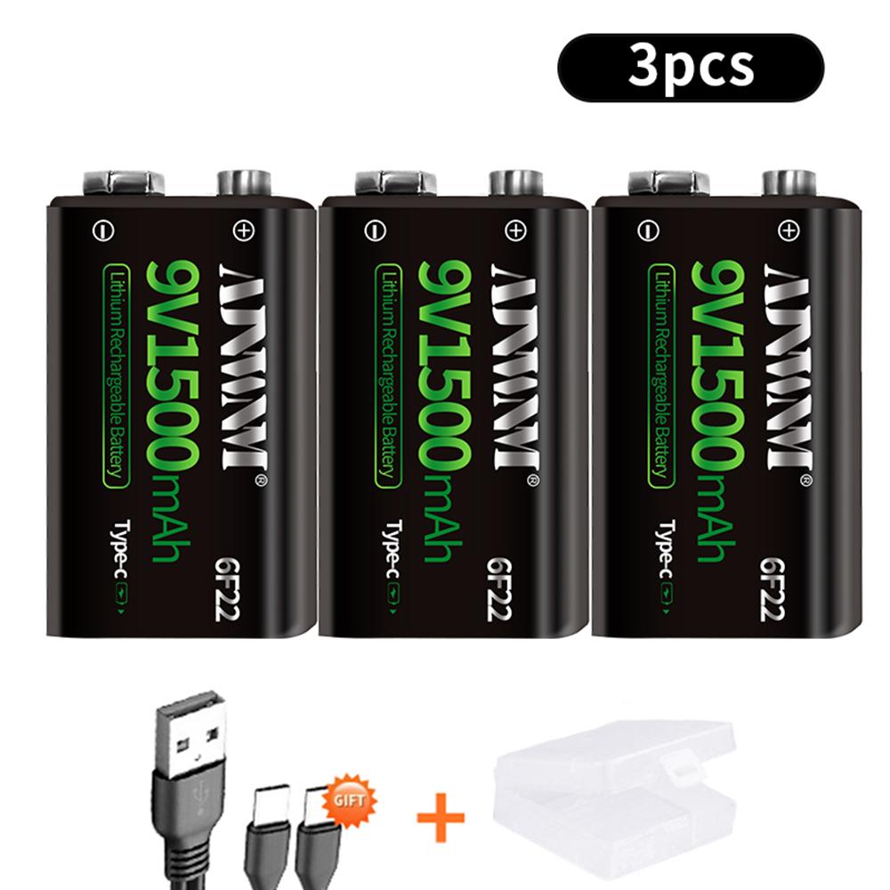 1500mAh type-c USB 9 Volt Pin sạc li-ion 6F22 9V Li ion Pin cho đồ chơi mô hình máy bay trực thăng RC Micrô Màu sắc: 2 cái