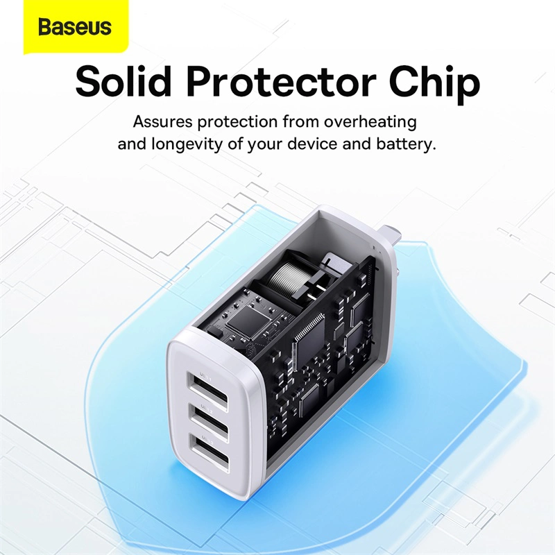 Cóc củ sạc nhanh 17W đa năng 3 cổng USB A hiệu Baseus Compact Charger 3U trang bị chip sạc thông minh, công nghệ tản nhiệt BCT, chân cắm US-UK - hàng nhập khẩu