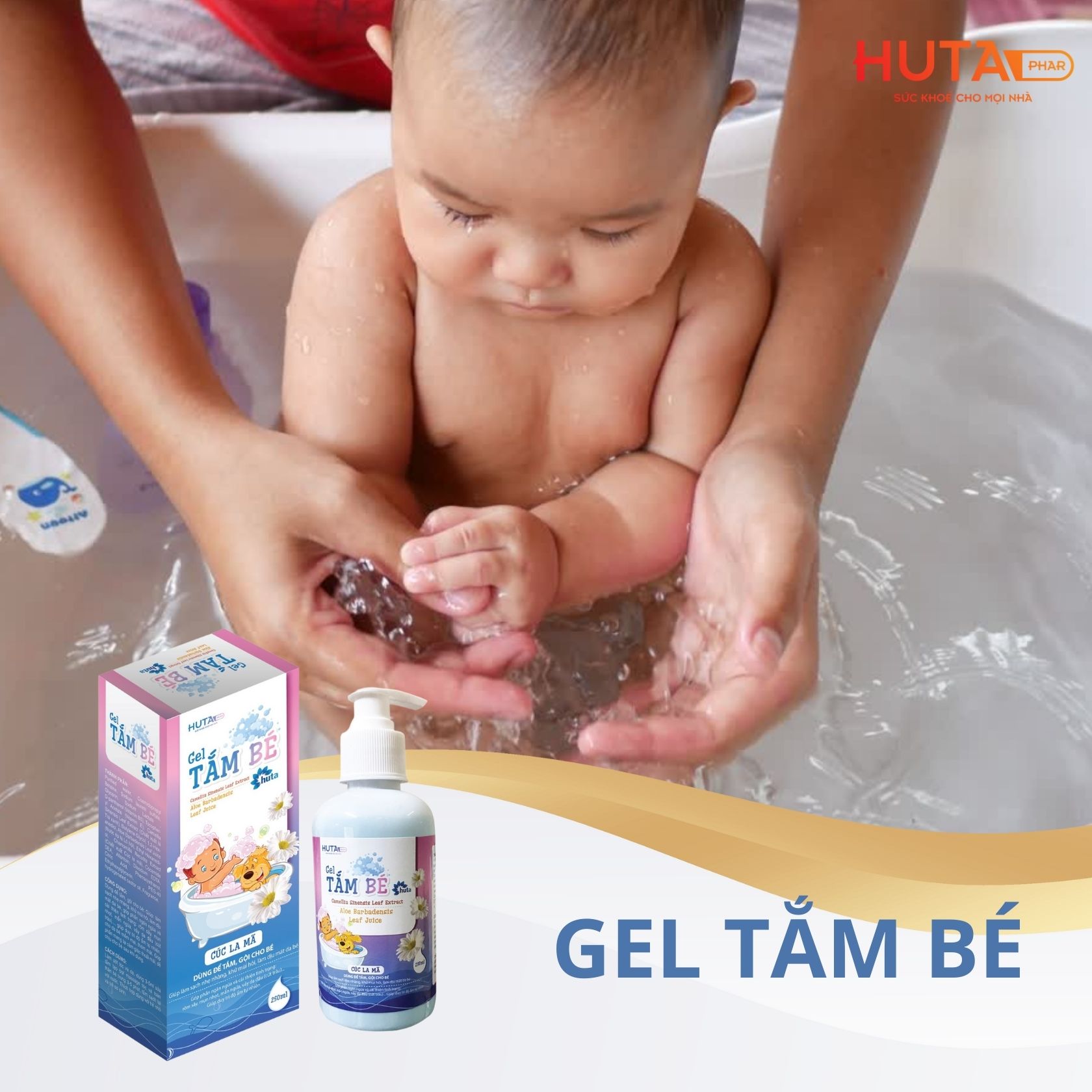 Gel tắm bé giúp làm sạch nhẹ nhàng, khử mùi hôi, làm dịu mát da bé.