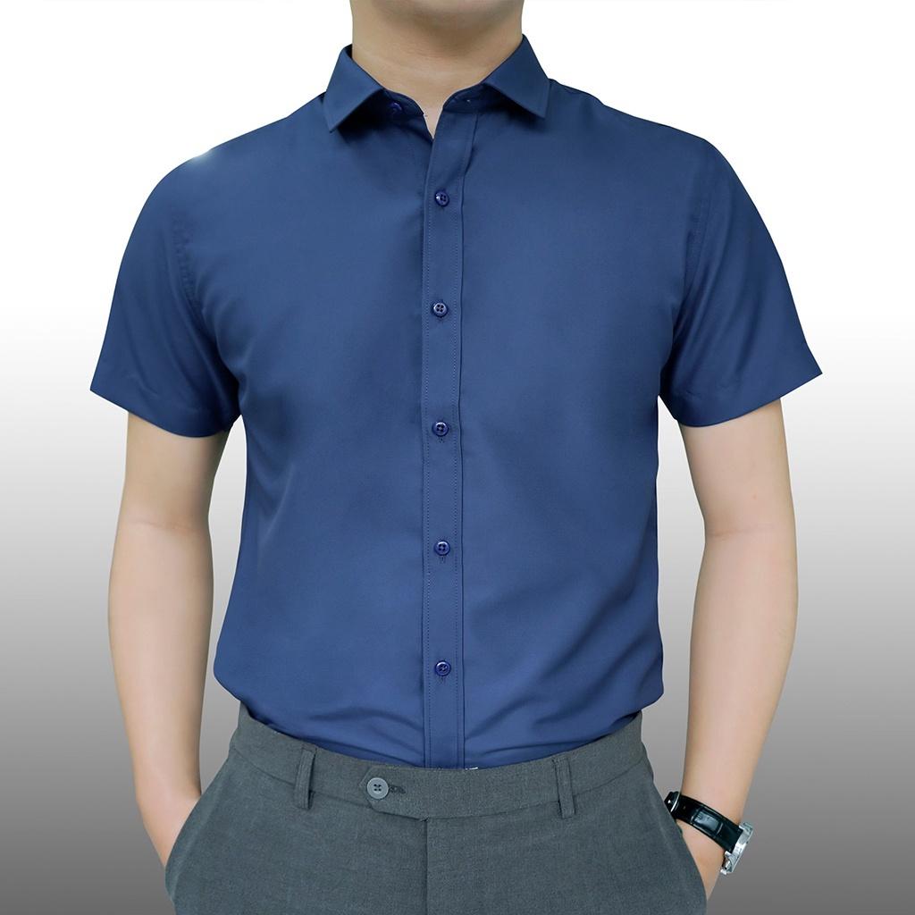 Áo sơ mi nam ngắn tay form dáng slim fit học sinh công sở vải lụa dãn mềm