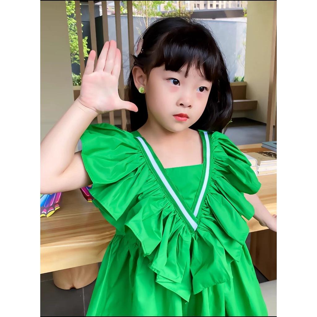 Đầm xòe babydoll tay cánh tiên phong cách Hàn Quốc cho bé gái size 12-40kg chất kate mềm mát