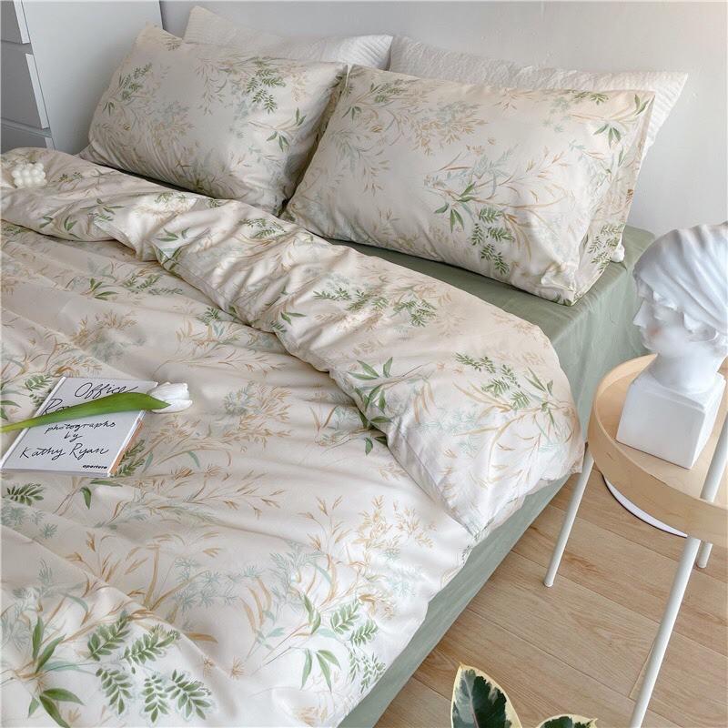 Set Chăn Ga Gối Cotton Living Hàng Nhập Khẩu Cao Cấp 4 Món Lá Trùm Thanh Mát Mùa hè