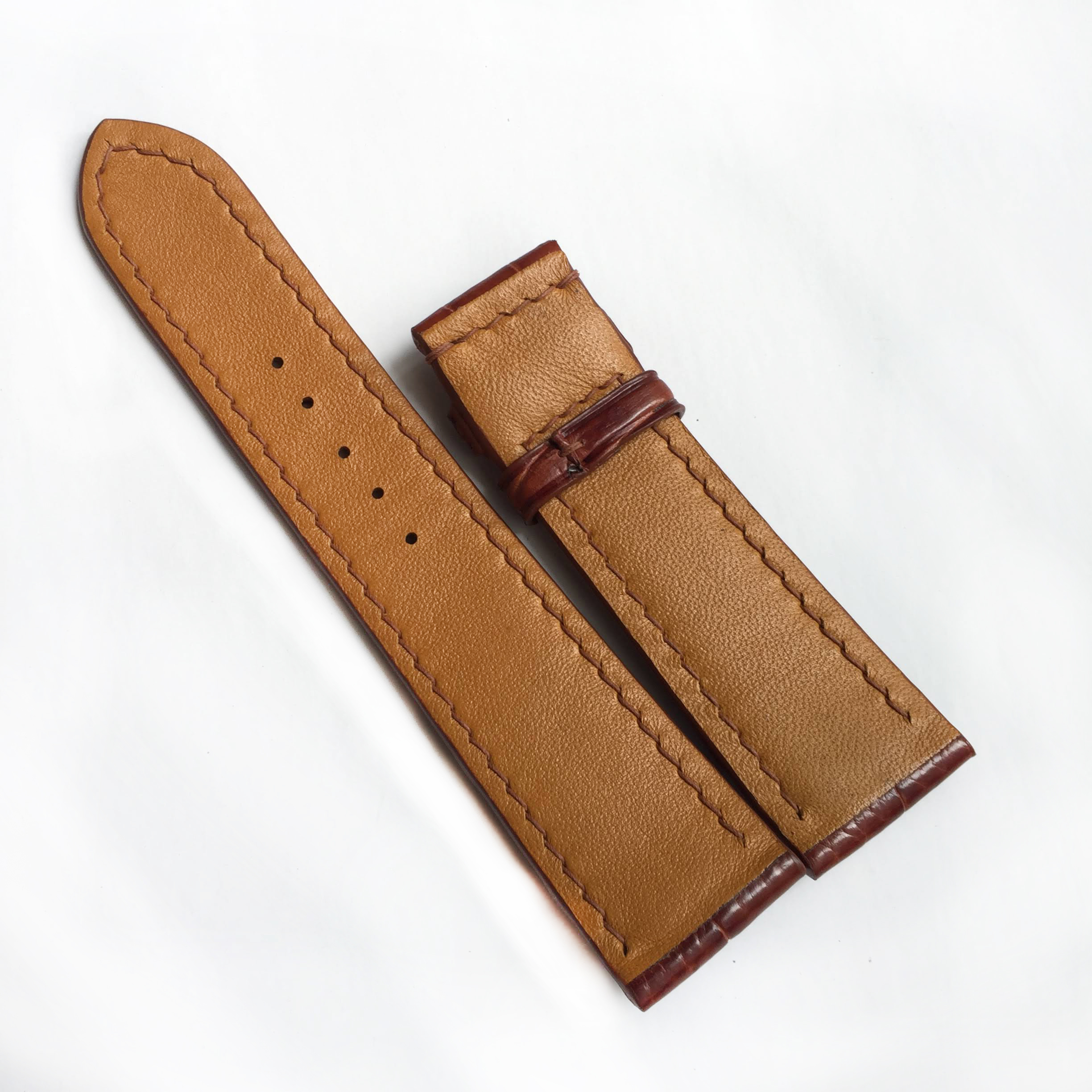 Dây da đồng hồ cá sấu Handmade  nâu cánh gián