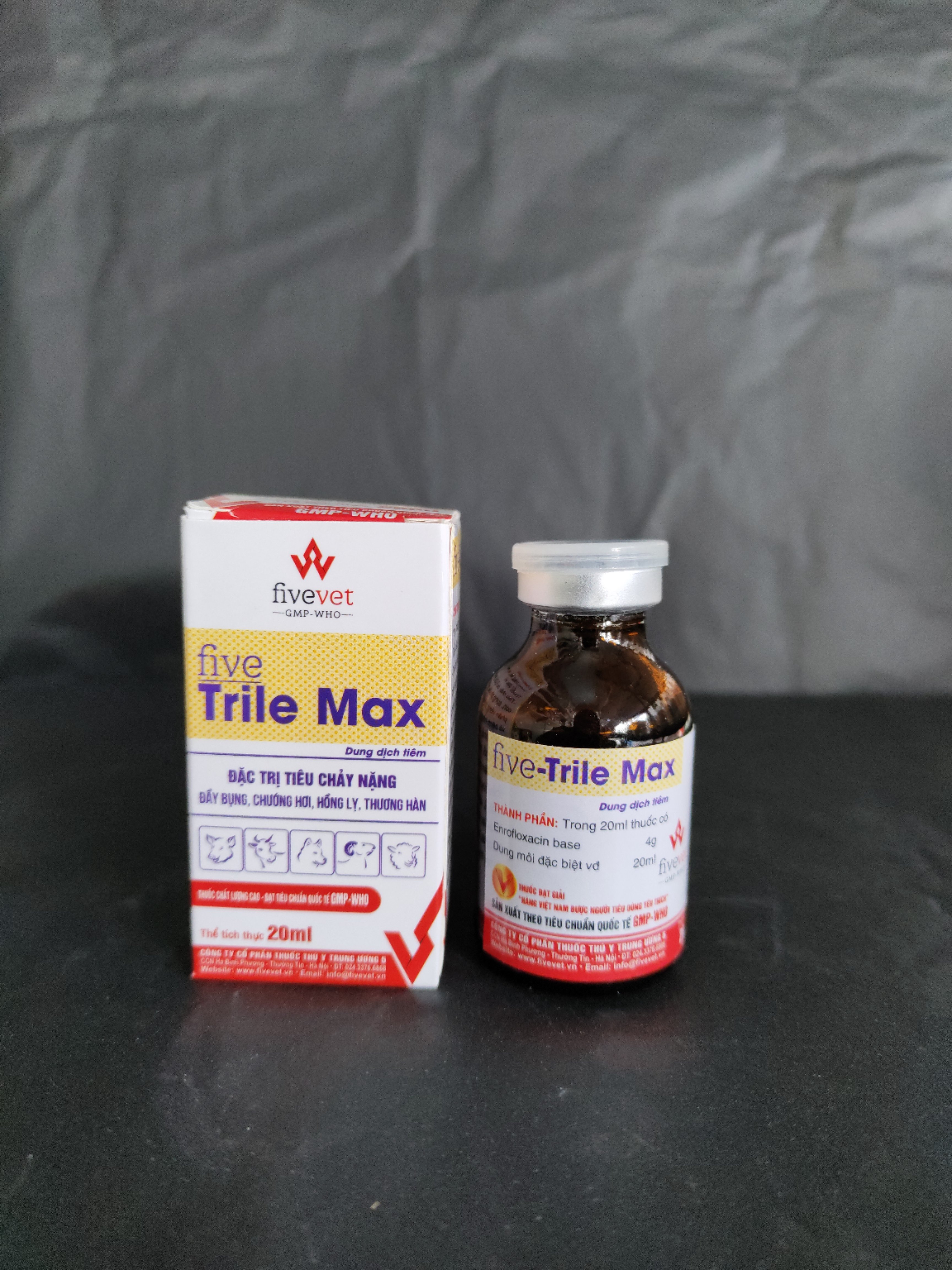 Five Trile Max Đặc trị tiêu chảy nặng đầy bụng chướng hơi hồng lỵ thương hàn dùng chó chó mèo heo trạu bò dê cừu