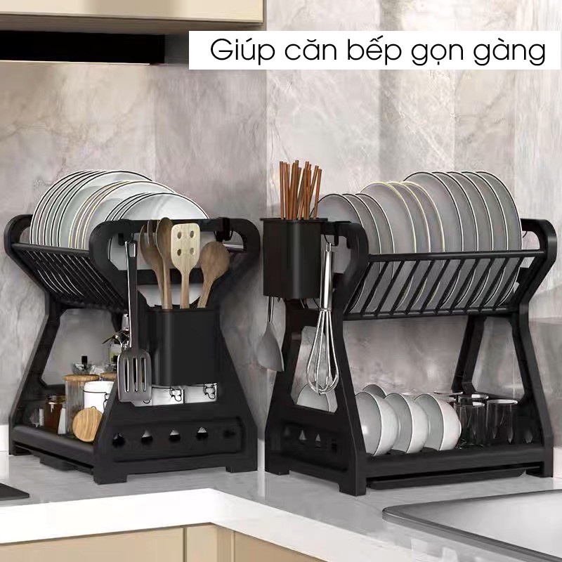 GIÁ BÁT GIA ĐÌNH MINI ĐẶT BÀN BẾP 2 TẦNG BẰNG NHỰA CAO CẤP CHỊU LỰC TỐT, THIẾT KẾ DI ĐỘNG DỄ DÀNG LẮP ĐẶT HOẶC DI CHUYỂN - KỆ ÚP BÁT THÔNG MINH THẾ HỆ MỚI CÓ KHAY HỨNG NƯỚC