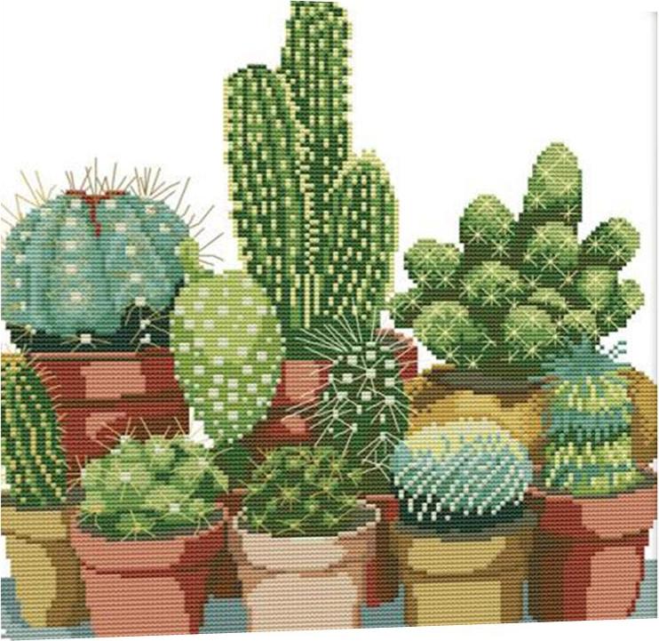 Cactuses DIY Stamped Cross Stitch Kit DIY Needlework Wedding Christmas Gifts
