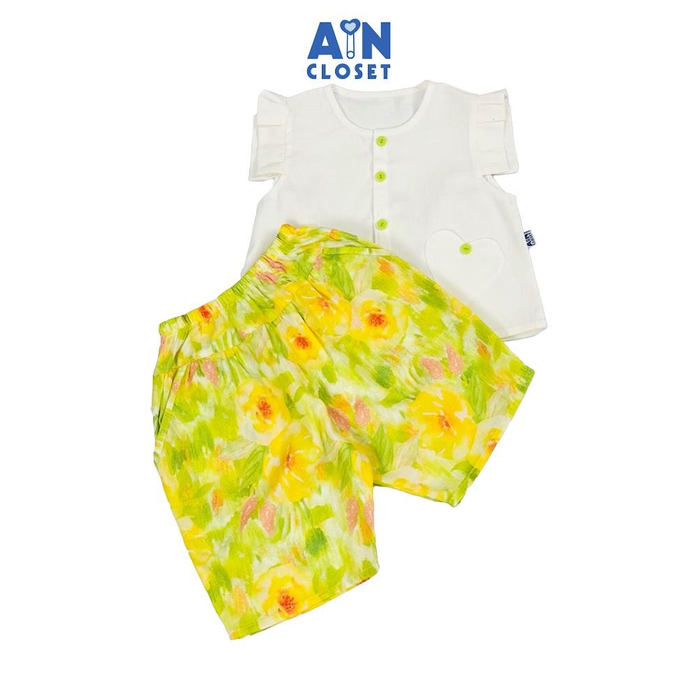 Bộ quần áo Lửng bé gái họa tiết Túi Tim Trắng quần Hoa Xanh cotton - AICDBG9G6OLS - AIN Closet