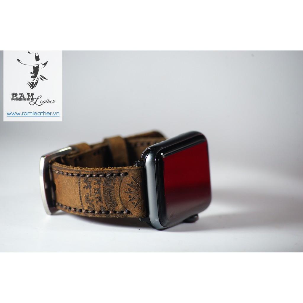 DÂY APPLE WATCH DA BÒ HANDMADE - RAM TRỐNG ĐỒNG NÂU ĐẤT